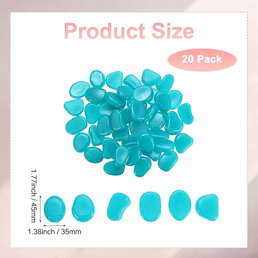 20-Pack Glow in The Dark Rocks, 1.77" Resin Outdoor Garden Decorations Luminous Pebbles Stones for Garden Plants/Aquarium/Backyard Path, Aquarium Gravel [Light Blue]