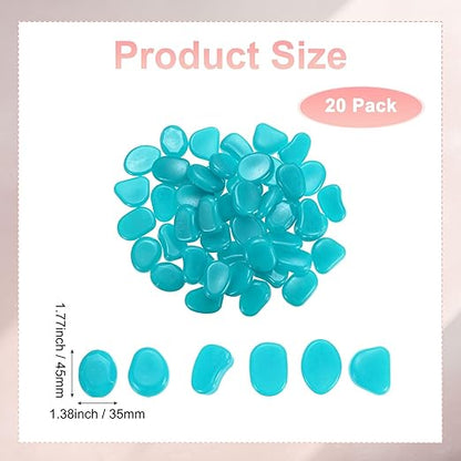 20-Pack Glow in The Dark Rocks, 1.77" Resin Outdoor Garden Decorations Luminous Pebbles Stones for Garden Plants/Aquarium/Backyard Path, Aquarium Gravel [Light Blue]