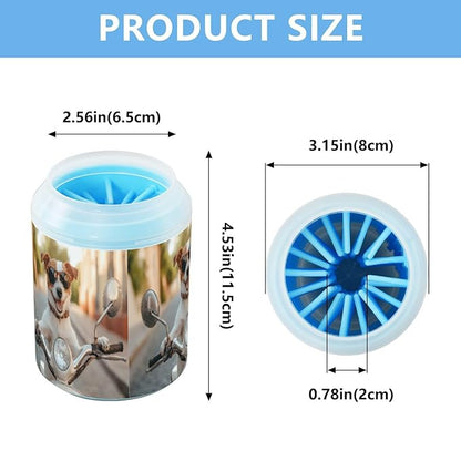 Cute Cool Dog Dog Paw Cleaner Cup - Pet Foot Washer with Soft Silicone Brush, Portable Muddy Paw Cleaner for Small, Medium, Large Breed Dogs & Cats (2.56x2.56x4.53inch)