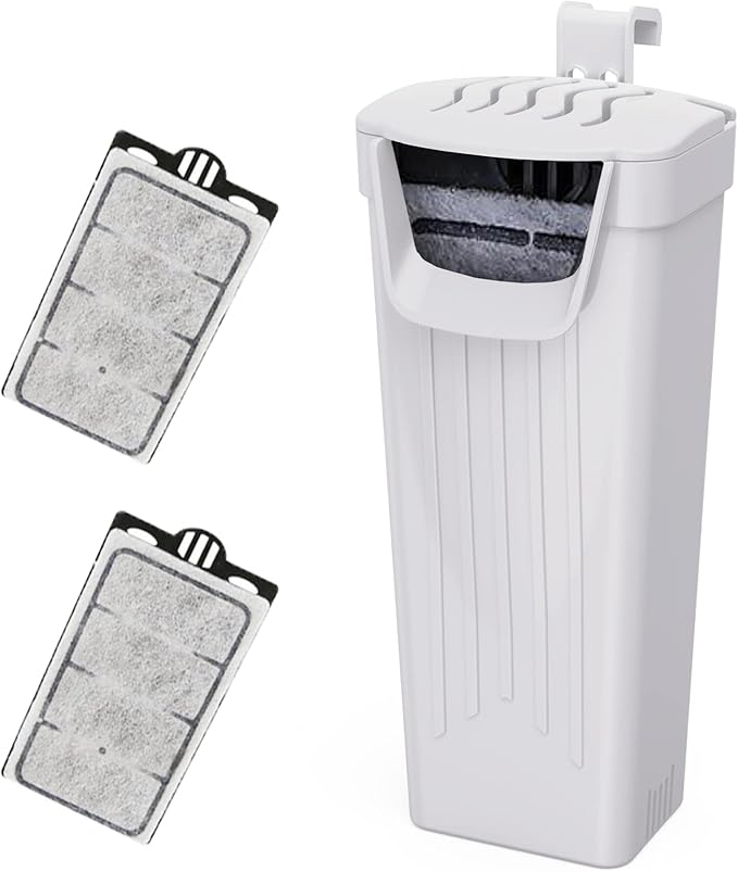 Aquarium Filter(3.5W), Fish Tank Filter, Low-Water Filter for Small Fish Tank and Turtle Tank, for Reptile Tank Up to 15 Gallon, with 2 Cartridges(White)