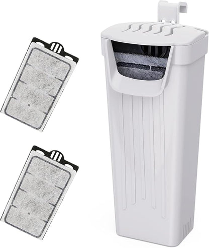 Aquarium Filter(3.5W), Fish Tank Filter, Low-Water Filter for Small Fish Tank and Turtle Tank, for Reptile Tank Up to 15 Gallon, with 2 Cartridges(White)
