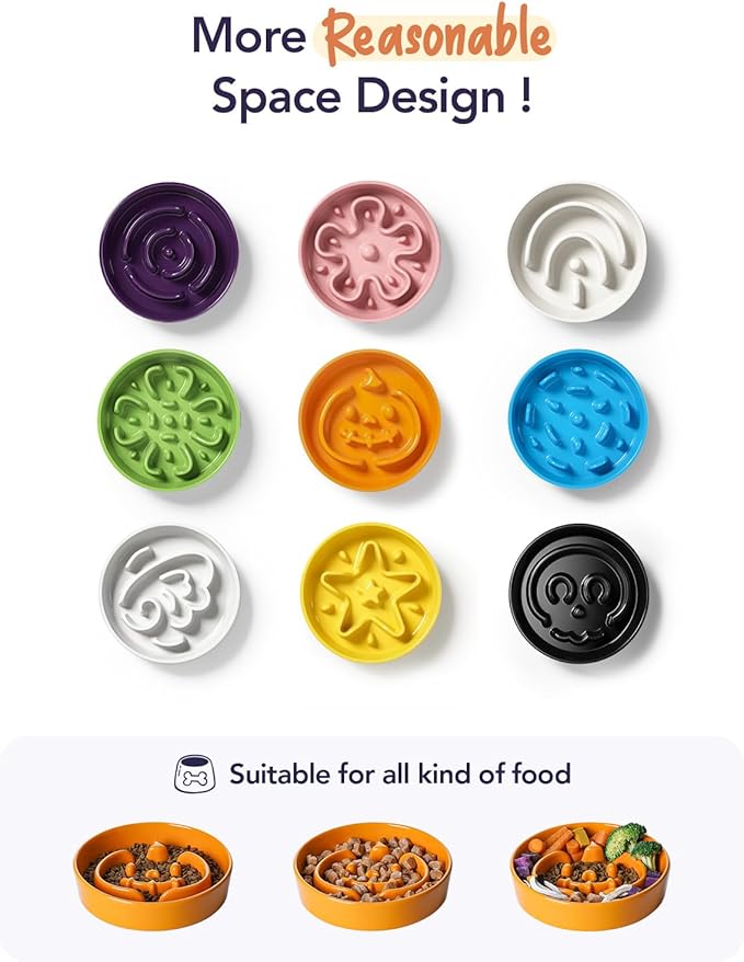 LE TAUCI Ceramic Slow Feeder Dog Bowls Small Breed, 0.6 Cups Dog Food Dish for Fast Eaters, Puzzle Bowl for Small Dogs and Cats,Pumpkin Orange