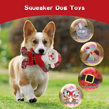 Christmas Dog Squeak Toys for Small, Medium & Large Dogs, Tough Chew Toy for Teething & Chewing, Durable Interactive Puppy Gifts, 5-Pack