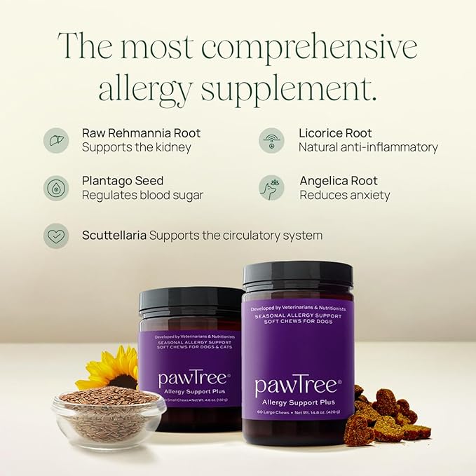 pawTree Natural Allergy Support Plus for Dogs-Ideal for Itching, Irritated Skin, Seasonal and Food Allergies, Hot Spots. Supplement Your pet Will Love. Small Chews for Pets - 60 Count (Small)