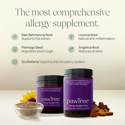 pawTree Natural Allergy Support Plus for Dogs-Ideal for Itching, Irritated Skin, Seasonal and Food Allergies, Hot Spots. Supplement Your pet Will Love. Small Chews for Pets - 60 Count (Small)