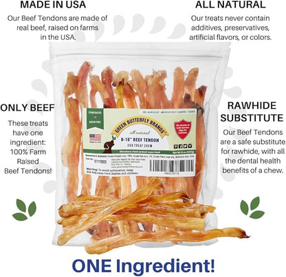 Beef Tendons for Dogs. USA Made, Grass Fed, All Natural Dental Chews. Grain Free, Odor Free (8 OZ)
