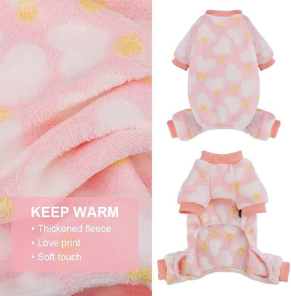 Sebaoyu Dog Sweater for Small Fleece Pajamas Girl Boy Warm Love Pet Clothes Puppy Winter Cute Tiny Outfit Pjs 4 Legs Jumpsuit Yorkie Cat(Pink,XX-Small)