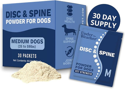 Under the Weather Disc & Spine Health Powder for Dogs | Spinal Disc Support | Vet Formulated Dog Joint Supplement for Long-Backed Breeds | IVDD Dog Supplies | Chicken Flavor Packets - 30 Day Supply M