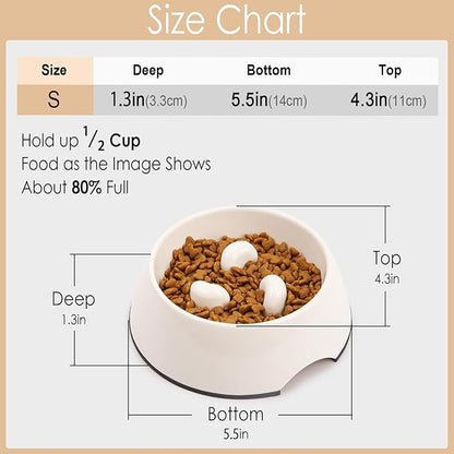 SUPERDESIGN Slow Feeder Dog Bowl Cat Bowl 1/2 Cup Slow Feeding Dog Bowl for Small Medium Breed Anti Gulping Healthy Eating Interactive Bloat Stop Fun Alternative Non Slip Puzzle Dog Food Bowl, White