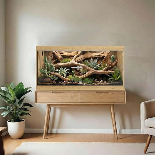 unipaws 50 Gallon Reptile Tank, Front Opening Reptile Enclosure with Sliding Doors and Cable Port, Top Ventilation Cage for Lizards, Nature