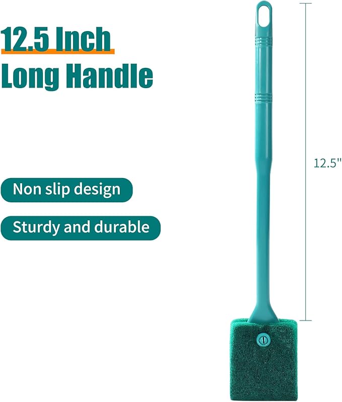 AQUANEAT 3pcs Fish Tank Cleaning Tools, Aquarium Double Sided Sponge Brush, Algae Scraper Cleaner with Long Handle