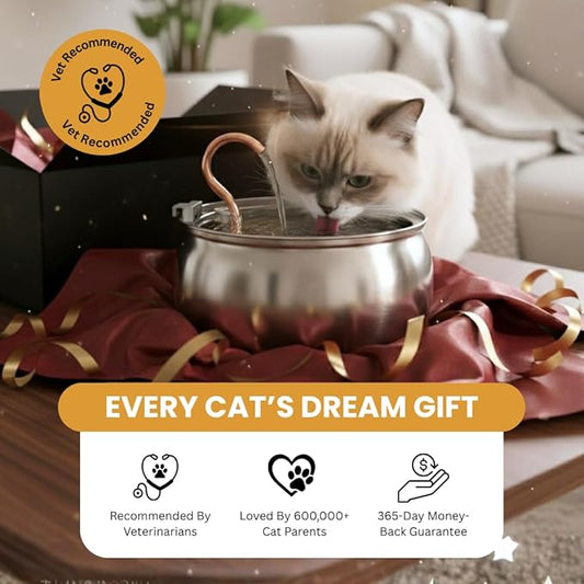 Stainless Steel Cat Water Fountain Automatic Drinking Fountain, Quiet Circulating Water Bowl, Dishwasher Safe, Indoor Pet Fountain for Hydrated Healthy Cats (Stainless Steel, 4L Corded)