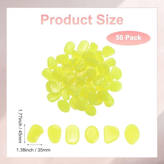 50-Pack Glow in The Dark Rocks, 1.77" Resin Outdoor Garden Decorations Luminous Pebbles Stones for Garden Plants/Aquarium/Backyard Path, Aquarium Gravel [Yellow]