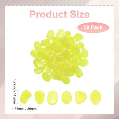 50-Pack Glow in The Dark Rocks, 1.77" Resin Outdoor Garden Decorations Luminous Pebbles Stones for Garden Plants/Aquarium/Backyard Path, Aquarium Gravel [Yellow]