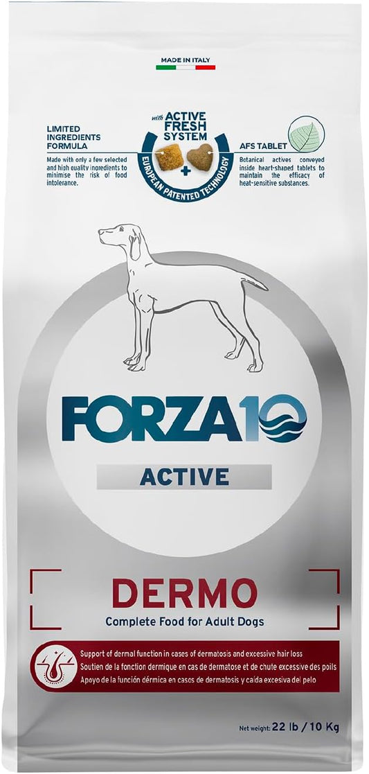 Forza10 - Dog Food, Dermo Dry Food for Itchy Skin, Sensitive Stomach & Coat Health, Limited Ingredient Dog Food, Non-GMO, Fish Flavor, Made in Italy (22 lb)