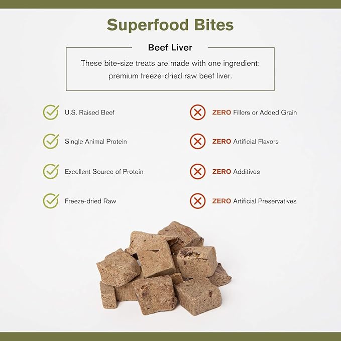 BADLANDS RANCH - Superfood Bite, Freeze-Dried Raw Dog Treats - Protein Rich, Train & Reward, Traceable Single Ingredient by Katherine Heigl (4 Ounce (Pack of 4) Beef Liver)