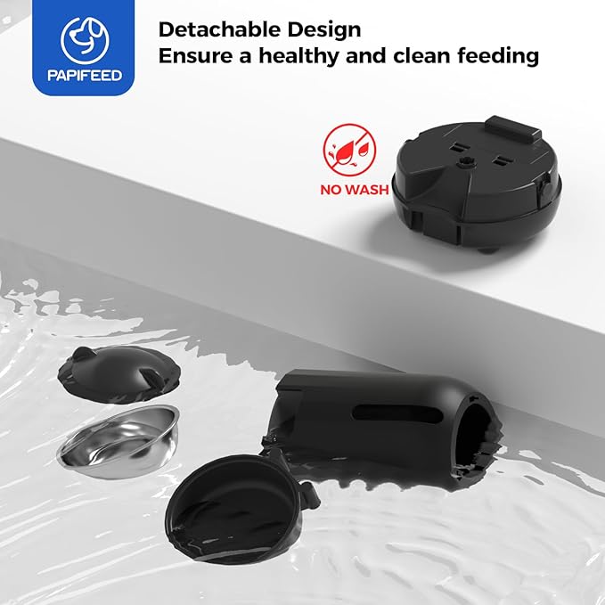 PAPIFEED Automatic Cat Feeder, No WiFi No App Timed Cat Food Dispenser, 6 Meals Programmable with LED Screen, Battery Powered Auto Cat Feeder for Cats & Small Dogs (Black)