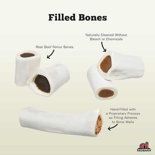 Redbarn Pet Products Small Filled Dog Bones, Cheese & Bacon Flavor - Long Lasting Stuffed Femur Chew Treat Made in USA - 4 Count - Packaging May Vary