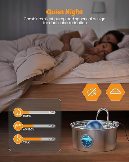 AONBOY Cat Water Fountain with Water Level Window, 108oz/3.2L Cat Fountain Stainless Steel, 6Filters + 3Sponge Filters, Faucet Shape Dog Water Fountain, Double Noise Reduction Design, Multi Filtration