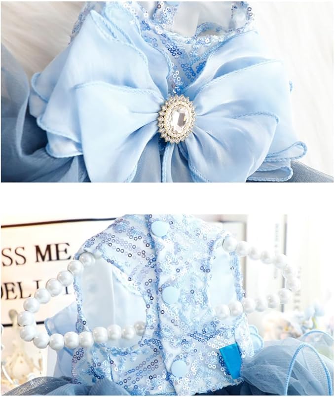 Fashion Sweet Puppy Dog Blingbling Princess Skirt Pet Dog Lace Cake Camisole Tutu Dress E-Navy L