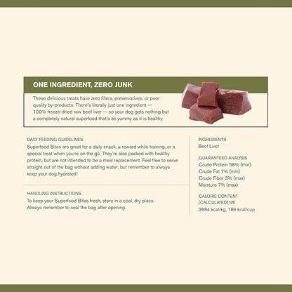 BADLANDS RANCH - Superfood Bite, Freeze-Dried Raw Dog Treats - Protein Rich, Train & Reward, Traceable Single Ingredient by Katherine Heigl (4 Ounce (Pack of 4) Beef Liver)