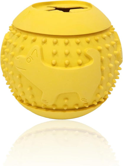 Deeow Rubber Dog Chew Toy Ball - Stuffable Treat Dispenser for Pet Chewers, Food Grade TPR Teething Shell, Enrichment Puzzle, Slow Feeder Dog Toys for Dental Care and Enrichment -Yellow
