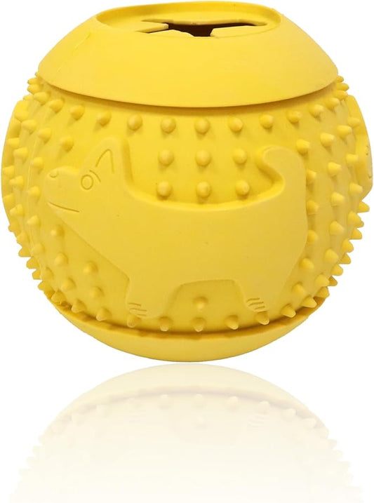 Deeow Rubber Dog Chew Toy Ball - Stuffable Treat Dispenser for Pet Chewers, Food Grade TPR Teething Shell, Enrichment Puzzle, Slow Feeder Dog Toys for Dental Care and Enrichment -Yellow