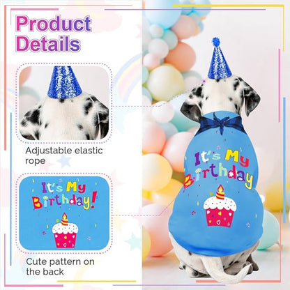 GreenJoy Dog Birthday Party Outfit Decoration Set Supplies - Birthday Bandana, Sweater & Party Hat Gift for Small, Medium & Extra Large Dogs Girl and Boy (Medium, Birthday Blue)