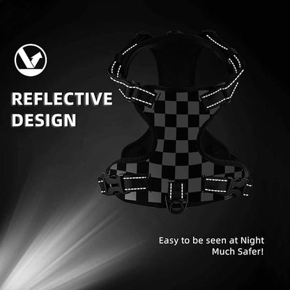 Black White Plaid Reflective Dog Harness No Pull Soft Vest Harness for Small Medium Large Dog Puppy Pets X-Large Size