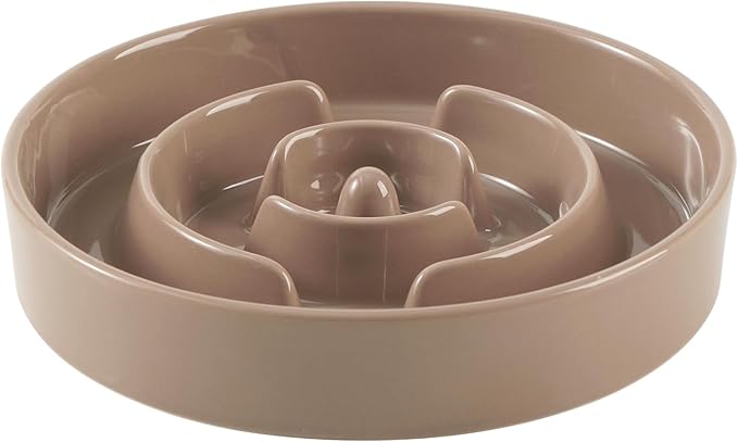 Ceramic 1.6 Cup Slow Feeder Dog Bowl for Medium and Large Breed, 8.2inch Puzzle Dog Food Dish, Anti-Gulping, Stop Bloat, Preventing Choking (Single Bowl-Brown Coffee)