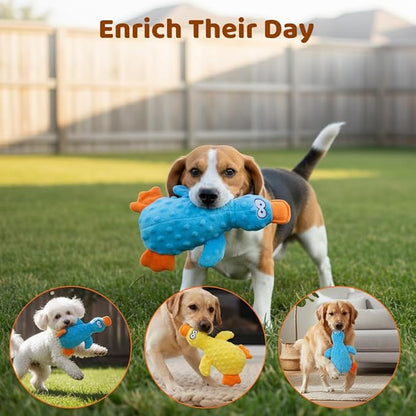 Duck Dog Toy, 2026 New Cute Yellow Stuffed Calming Duck Dog Toys with Soft Squeaker, Interactive Dog Toys for Aggressive Chewers (Green+Yellow)