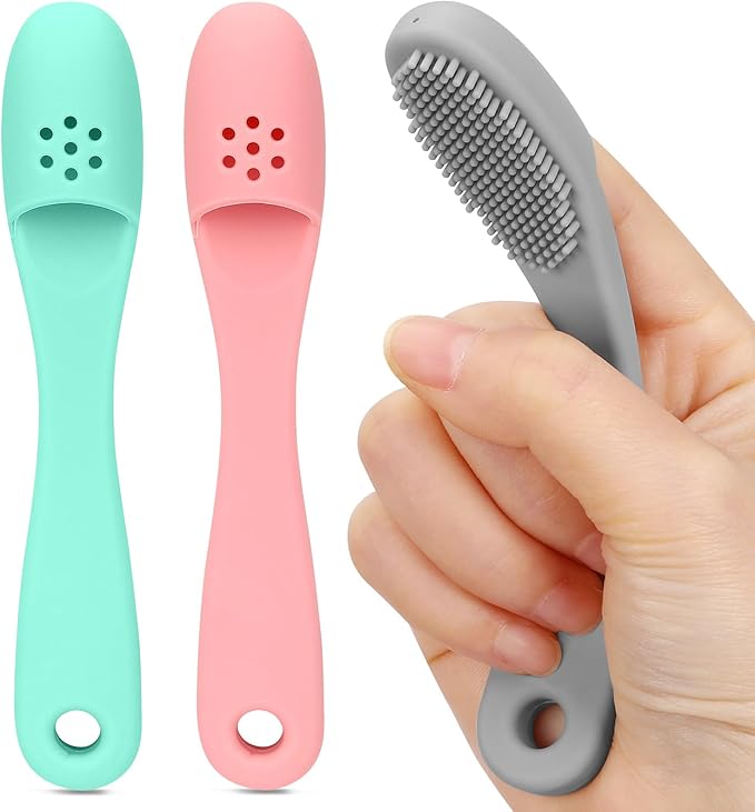 3pcs Dog Finger Toothbrush, Cat Chin Brush with Food-Grade Silicone, Dog Tooth Brushing Kit, Silicone Cleaning Brush for Pet Dental Care