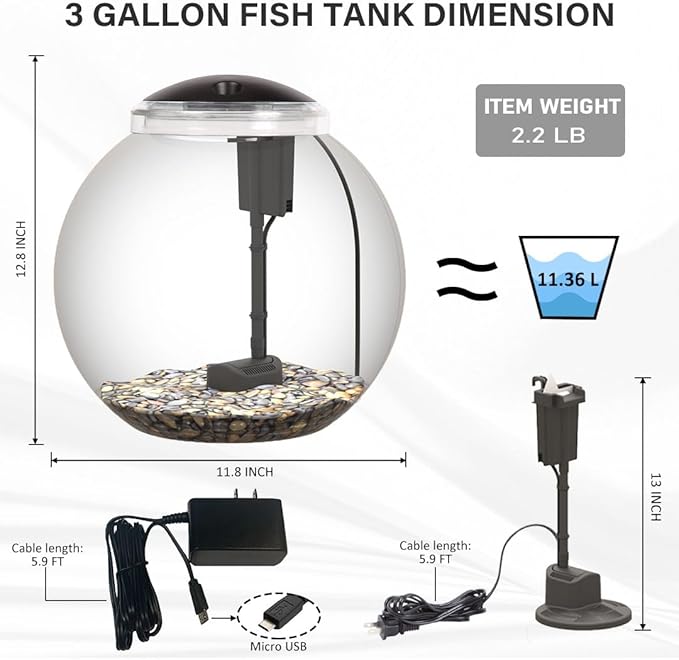 SW PRODUCTS 3-Gallon Aquarium Starter Kit, Ideal for Betta Fish and Other Tropical Fish, Includes Power Filter, LED Light, Hood, and Illustrated User Set Up Guide, Impact-Resistant Plastic