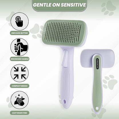 Self- Cleaning Slicker Brush for Dogs Suitable for Short & Long Haired Dogs and Effective Deshedding for Pet Grooming, Undercoat Removal, Tangle-Free Fur, Skin-Friendly Tool for Healthy Coat