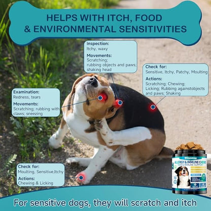 200 Dog Allergy Relief Chews for Dogs Itchy Skin Relief, Anti Itch for Dogs Ears & Paw Relief, Itchy Dog Skin Relief for Seasonal Allergy, Omega 3 Fish Oil, Turmeric & Colostrum Immune Support
