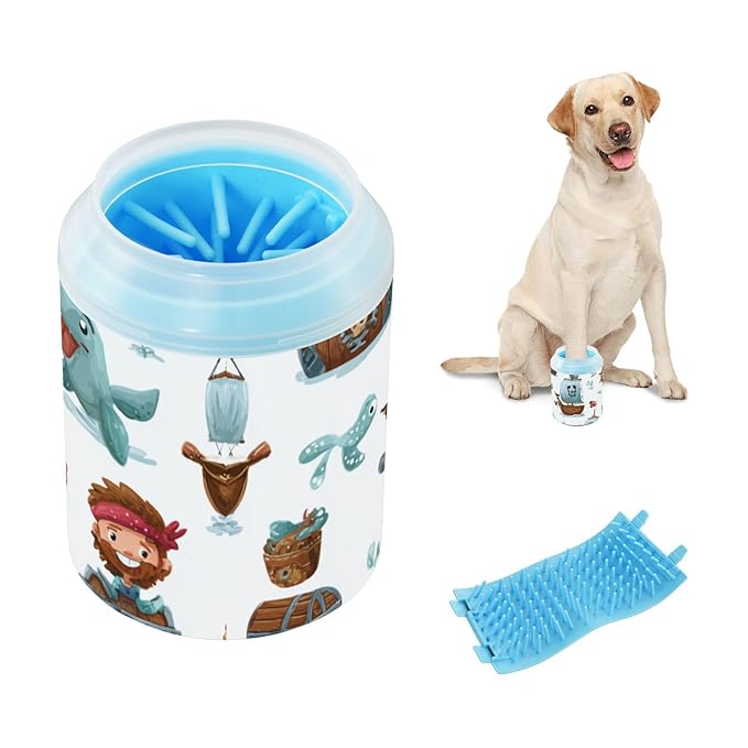 Dog Paw Cleaner Cups for Dogs Pets Foot Washer Paw Scrubber for Medium Small Dogs Cats Cleaning Cup Cute Pirate Sailboats Anchors Sea Animals