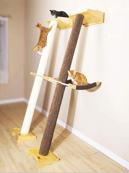 Modern 78.7“ Tall Leaning Wall Sisal Cat Tree Tower Scratching Post Pillar at 70 Degree Angle with Bed Hammock Perch, Cat Climbing Pole for Window (Sisal Cover)