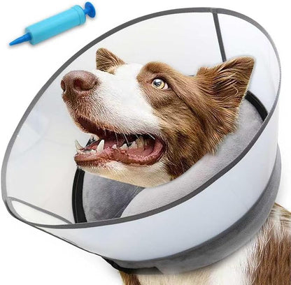 2-in-1 Upgraded Inflatable Dog Cone Collar with Detachable Anti-Licking Shield, Soft Adjustable Elizabethan Collar for Dogs After Surgery (L, Grey)