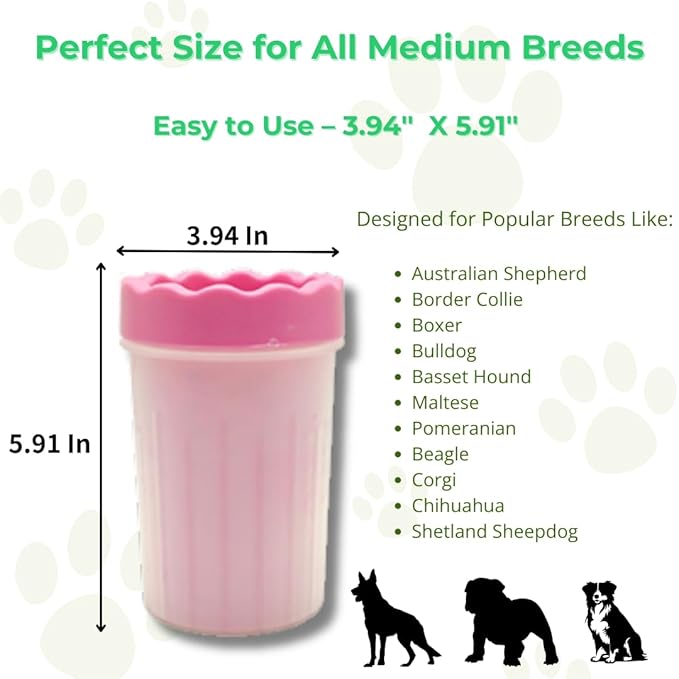 Portable Dog Paw Cleaner - Premium Quality, Eco-Friendly Silicone, Blue, Medium + Large Size for Pet Supplies and Accessories (Pink)