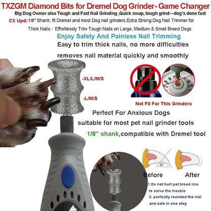 Fit Dremel 7350-Pet & 7760 Dog Nail Grinder Attachment - Diamond Bit Replacement Head for Thick Nail, Refill Tip Grinding Accessories for Large/Medium/Small Pet 5-150 lbs, Smoother/Safer Than Clipper