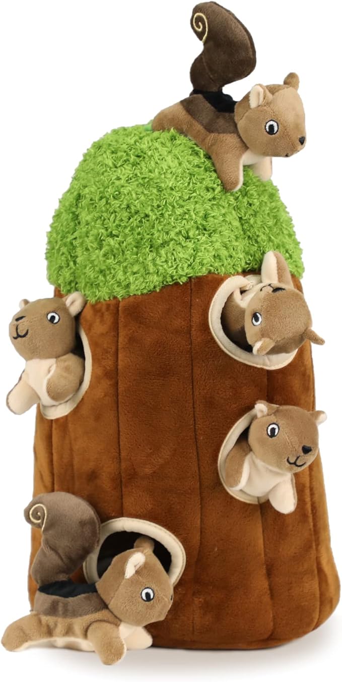 Interactive Squeaky Dog Toys Squirrel Dog Toy, Stuffing Woodland Friends Burrow, Squeaky Plush Dog Toys for Small Medium Large Dogs Small Size (Large)