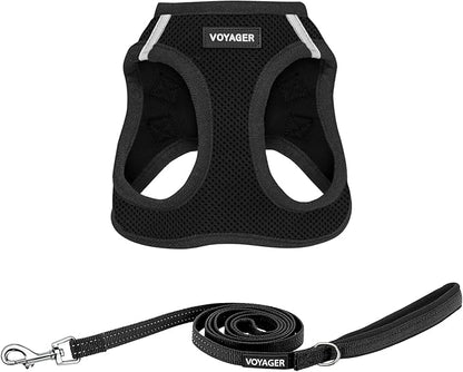 Voyager Step-in Air All Weather Mesh Harness and Reflective Dog 5 ft Leash Combo with Neoprene Handle, for Small, Medium and Large Breed Puppies by Best Pet Supplies - Set (Black), S