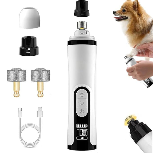 Ayland heusom Silent Groom Pro Nail Grinder, 2025 New Nail Grinder for Dogs and Cats with LED Light & 3 Speeds, 2000mAh USB Rechargeable Dog Nail Trimmer for Thick Nails (1pc+2 Heads)