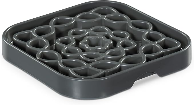 Messy Mutts and Cats Interactive Square Slow Feeder | Cool Grey (2 Cup) | 8” x 8” Square Puzzle Slow Feeder for Dogs/Cats | Enrichment Food Dish for Slow Eating, Bloating