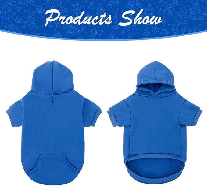 KOOLTAIL Basic Dog Hoodie - Soft and Warm Dog Hoodie Sweater with Leash Hole and Pocket, Dog Winter Coat, Cold Weather Clothes Sweatshirt for Small Medium Large Dogs Puppy Cat Boys Girls Blue L