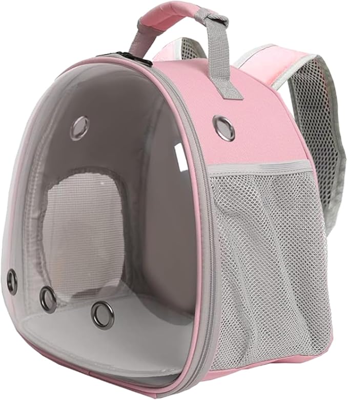 LAIRIES Guinea Pig Carrier, Clear Bubble Window for Guinea Pig, Bunny Rat Bird (Pink, Backpack)