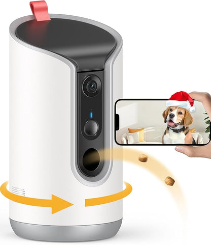 2K Pet Camera Treat Dispenser, 360°View Dog Camera with Phone App, 5G&2.4G WiFi 2-Way Talk Pet Cam Indoor for Cats Remote Treat Tossing, Motion Alerts, Auto Tracking