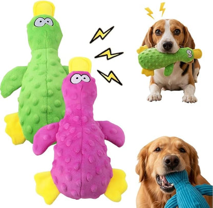 Duck Dog Toy, 2026 New Cute Yellow Stuffed Calming Duck Dog Toys with Soft Squeaker, Interactive Dog Toys for Aggressive Chewers (Green+Purple)