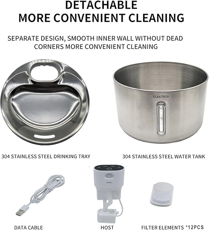 Wireless Cat Water Fountain Stainless Steel, 135oz/4L Cat Fountain, Battery Operated, Cordless Pet Water Fountain for Cats & Dogs with Motion Sensor, Ultra Quiet Pump, 12 Filters (SS, 4L)