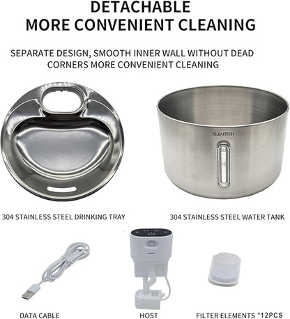 Wireless Cat Water Fountain Stainless Steel, 135oz/4L Cat Fountain, Battery Operated, Cordless Pet Water Fountain for Cats & Dogs with Motion Sensor, Ultra Quiet Pump, 12 Filters (SS, 4L)